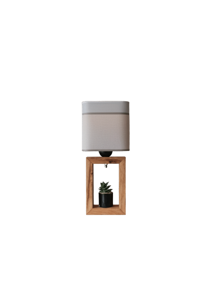 Lampa stołowa dębowa z kloszem