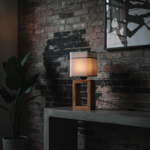 Lampa stołowa dębowa z kloszem - obrazek 4