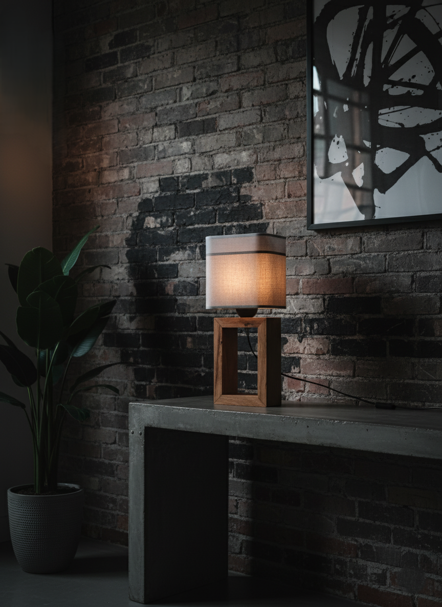 Lampa stołowa dębowa z kloszem - obrazek 4