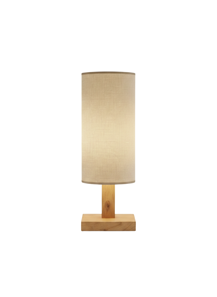 Lampa nocna dębowa z kloszem walec
