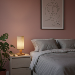 Lampa nocna dębowa z kloszem walec