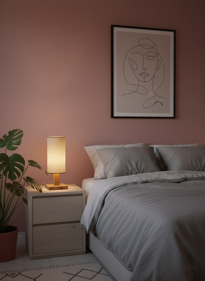 Lampa nocna dębowa z kloszem walec