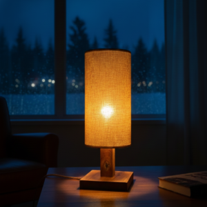 Lampa nocna dębowa z kloszem walec