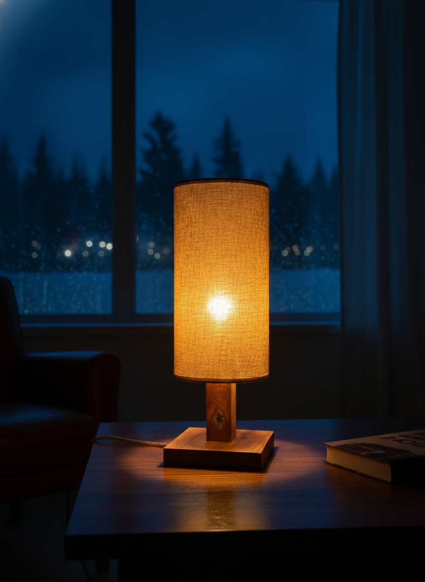 Lampa nocna dębowa z kloszem walec
