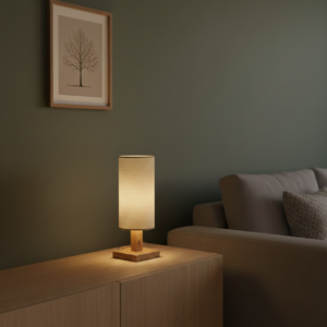 Lampa nocna dębowa z kloszem walec