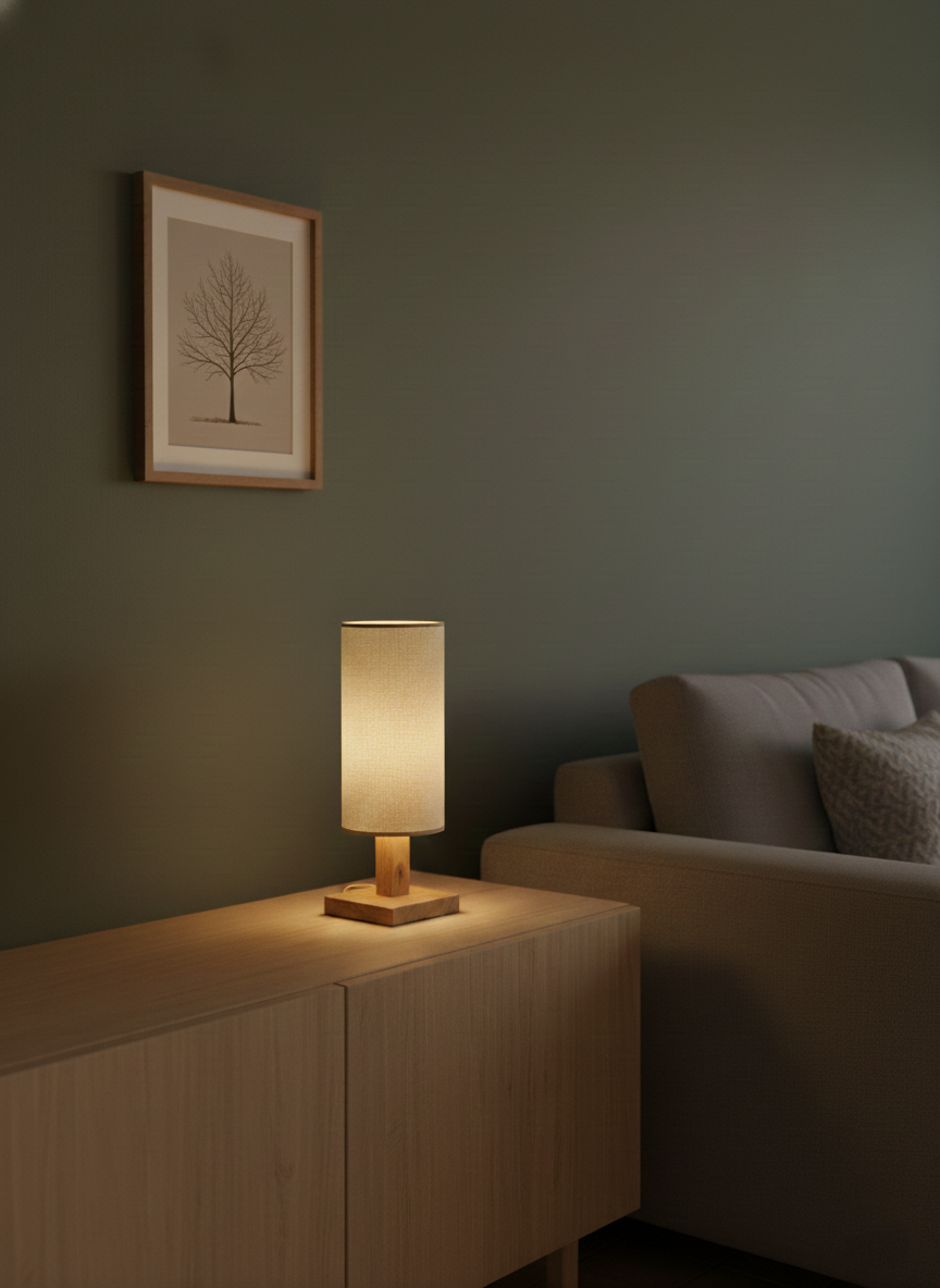 Lampa nocna dębowa z kloszem walec